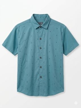 Lizwear Vintage Y2K Turquoise Blue Eyelet Rayon Button Down Shirt - Medium